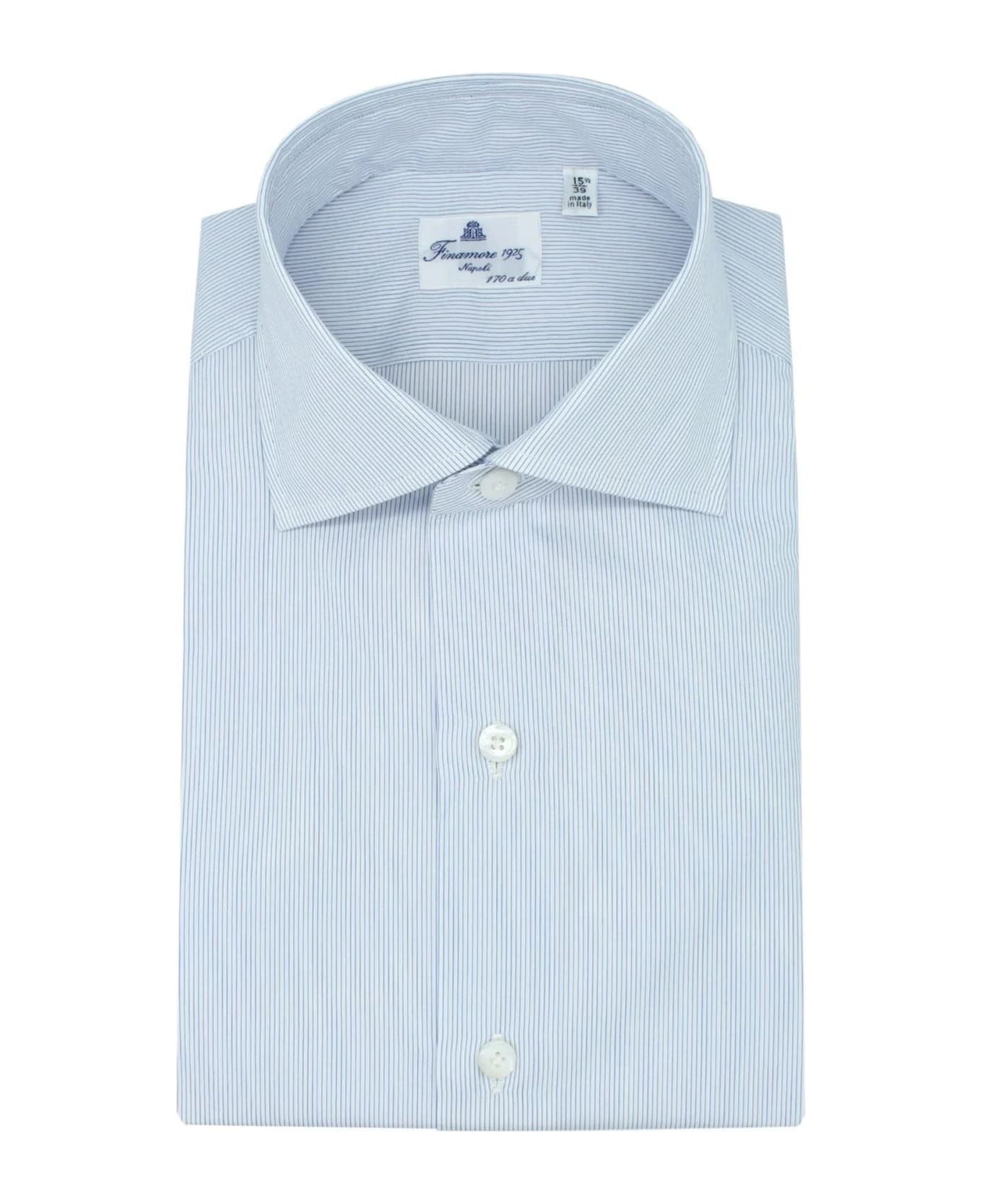Finamore White And Blue Striped Shirt - Rigato