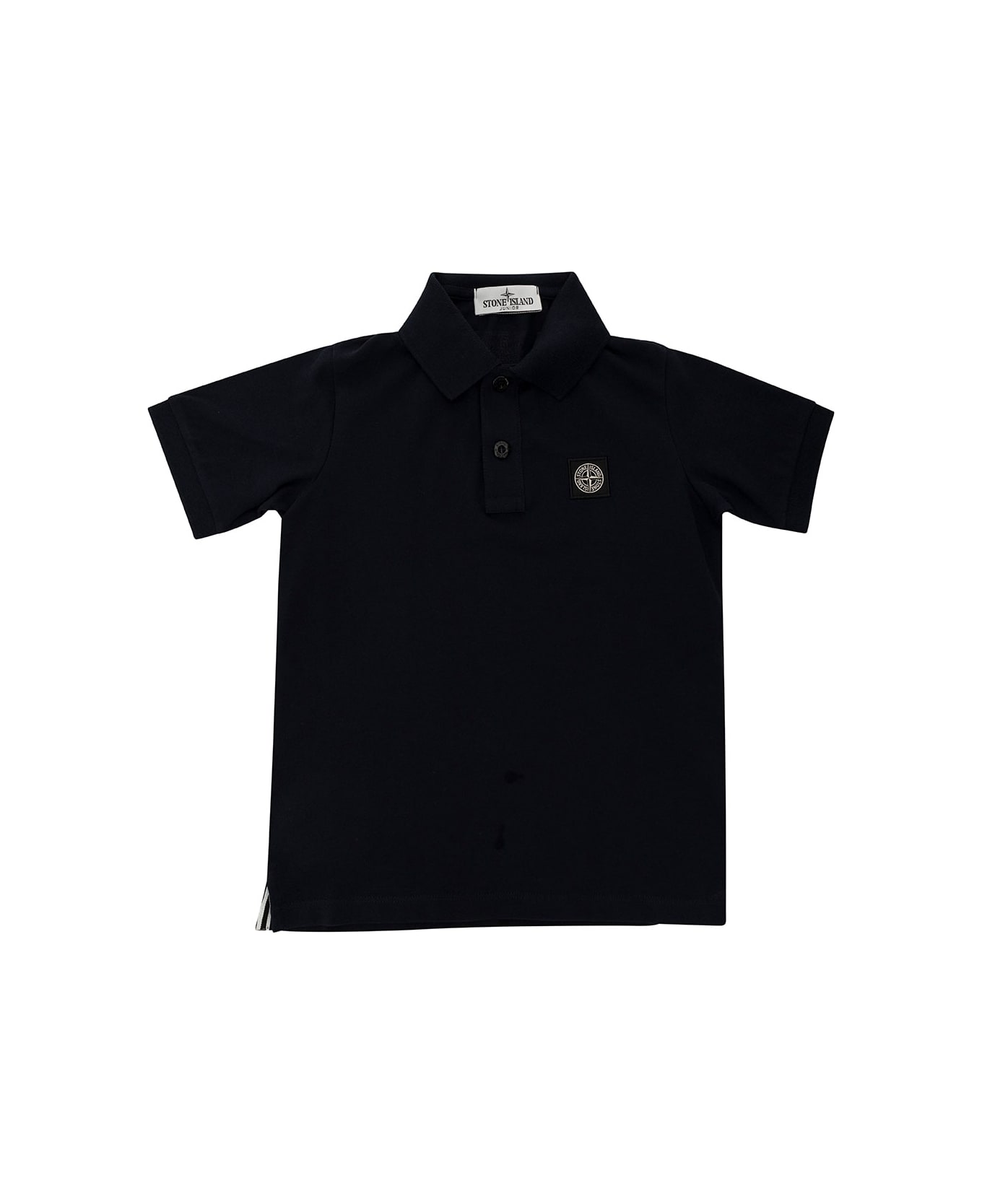 Stone Island Junior Blue Polo Shirt With Logo Patch In Stretch Cotton Boy - Blue