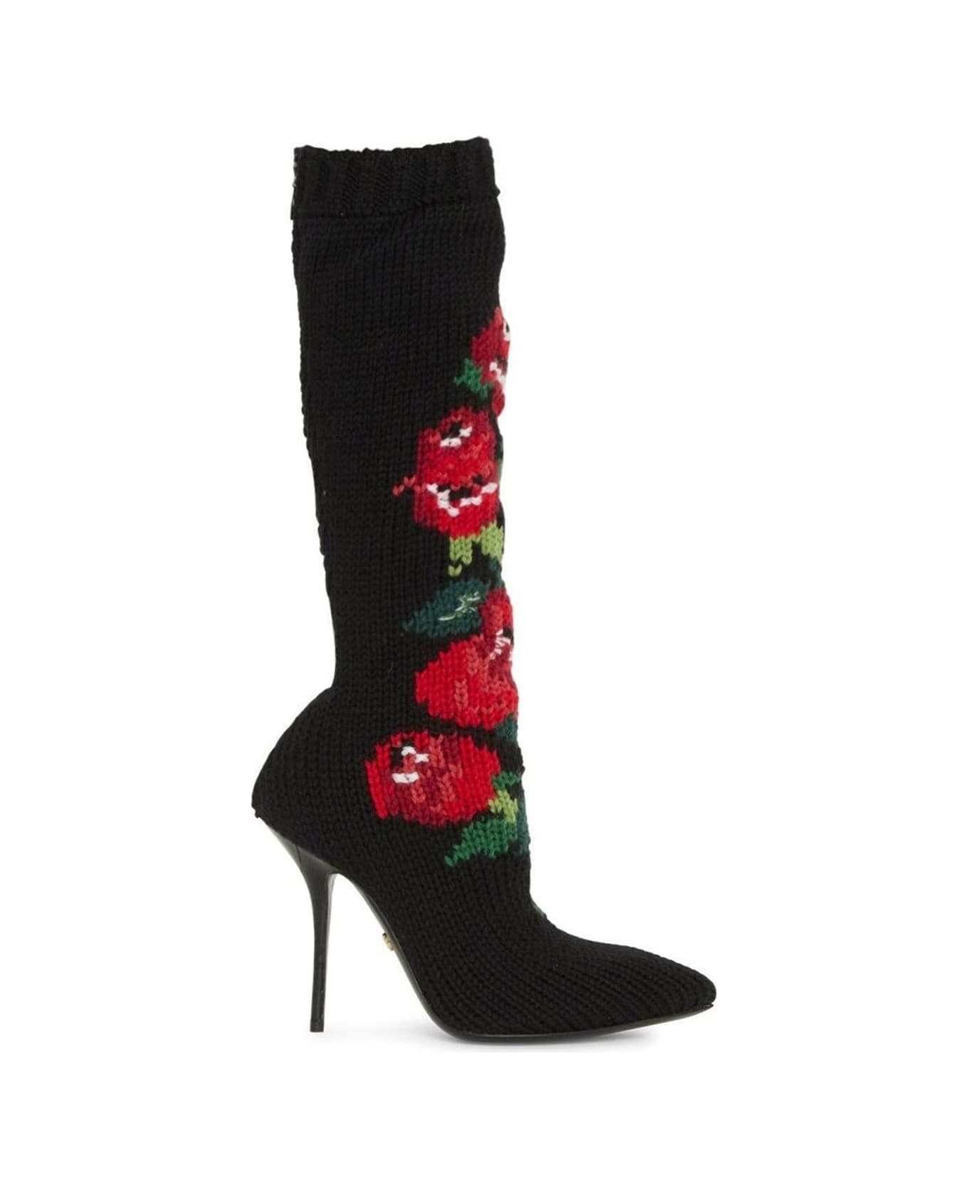 Dolce & Gabbana Wool Flower Boots - Black
