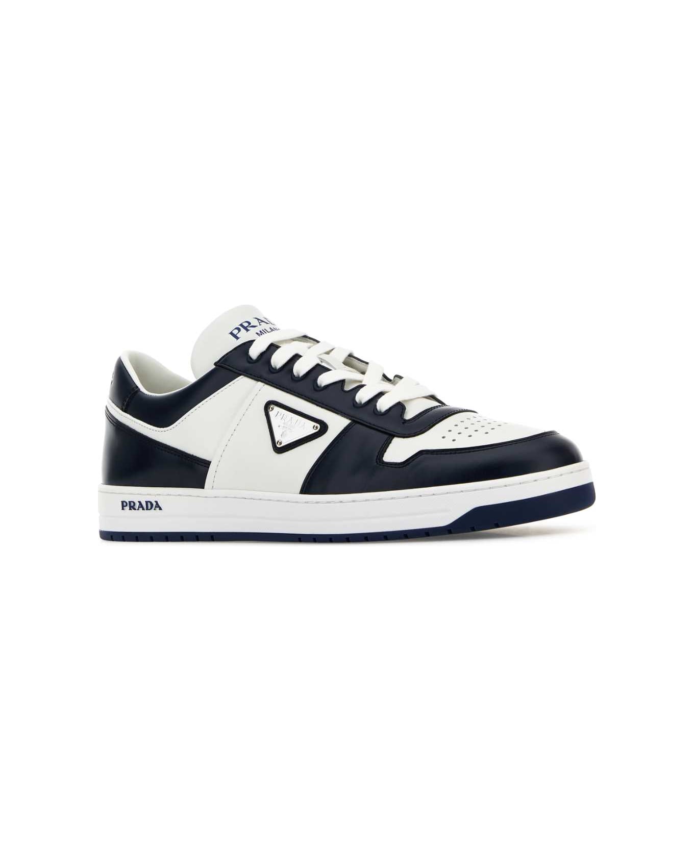 Prada Two-tone Leather Downtown Sneakers - BIANCOBALTICO
