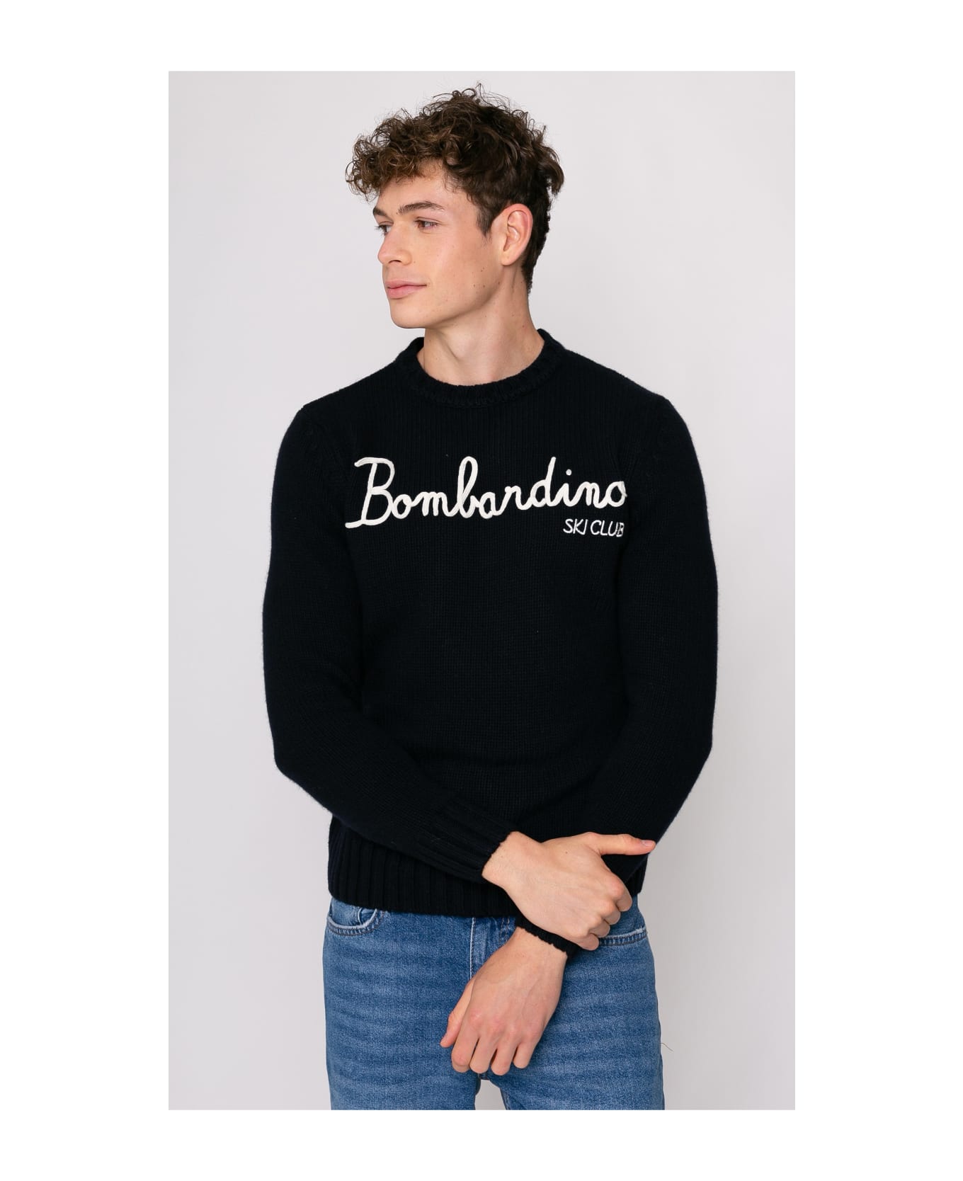 MC2 Saint Barth Blended Cashmere Sweater Bombardino Ski Club Embroidery - BLUE