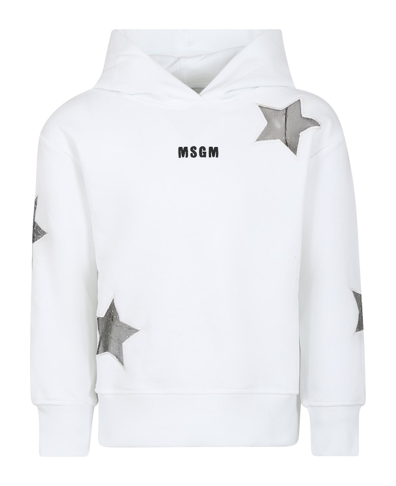 MSGM White Sweatshirt For Girl With Logo And Stars - White ニットウェア＆スウェットシャツ