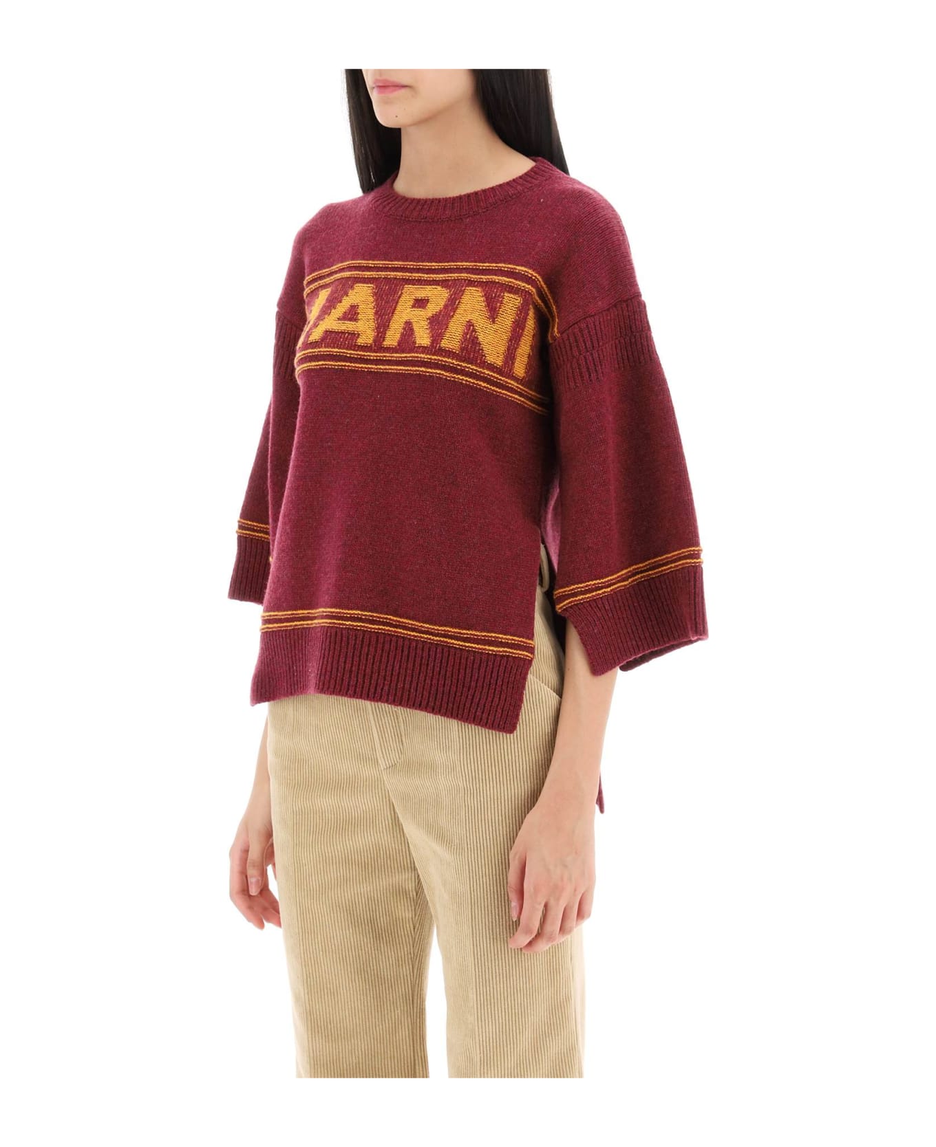 Marni Sweater In Jacquard Knit With Logo - RUBY (Red)