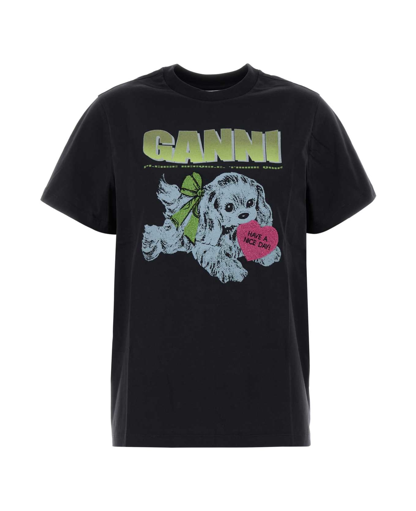 Ganni Slate Cotton T-shirt - PHANTOM