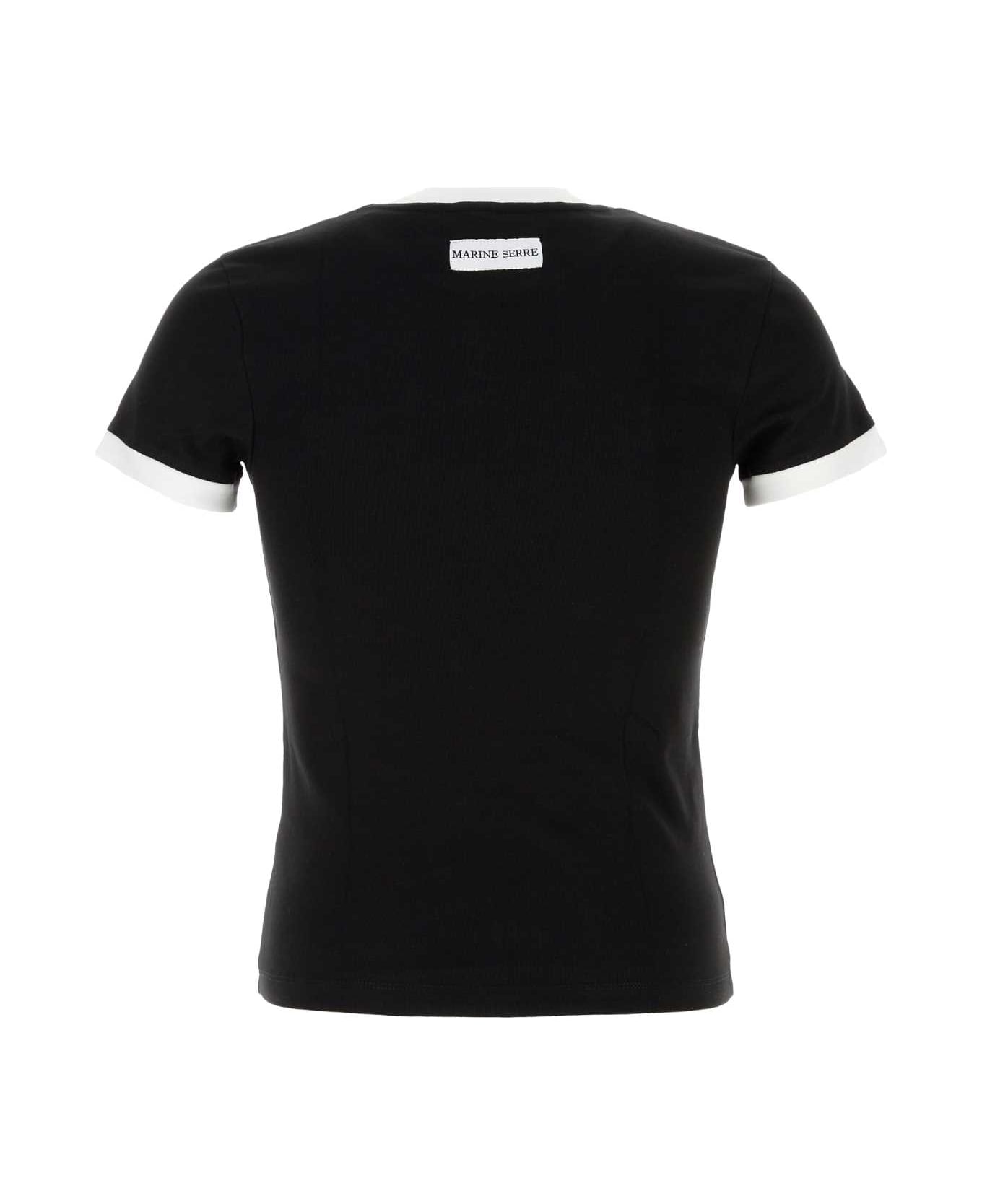 Marine Serre Black Cotton T-shirt - BLACKWHITE