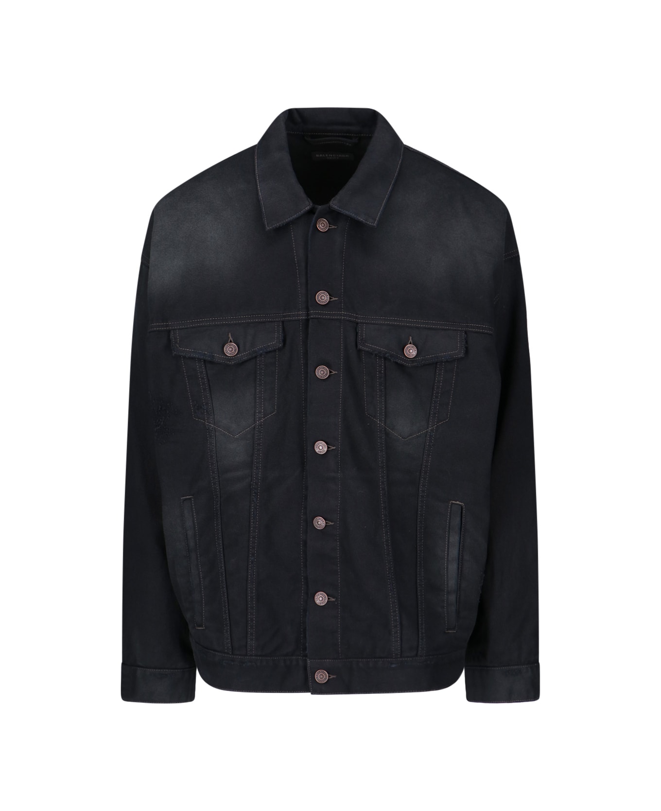 Balenciaga Oversized Black Jacket With Obscured Logo In Cotton Denim Man - Black