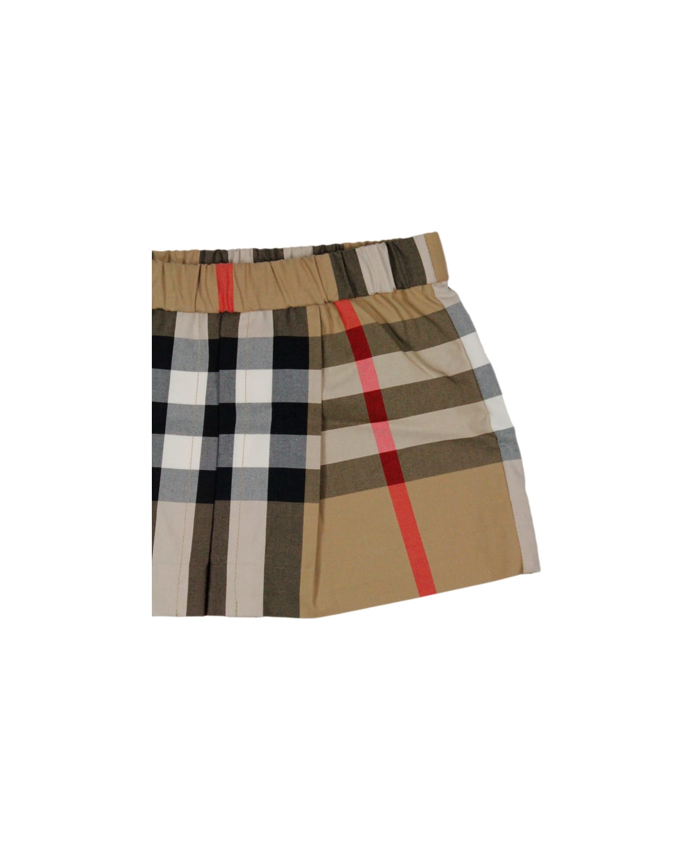 Burberry Skirt In Cotton Jersey With Elastic Waistband In Classic Check With Front Pleat - Check Beige ボトムス