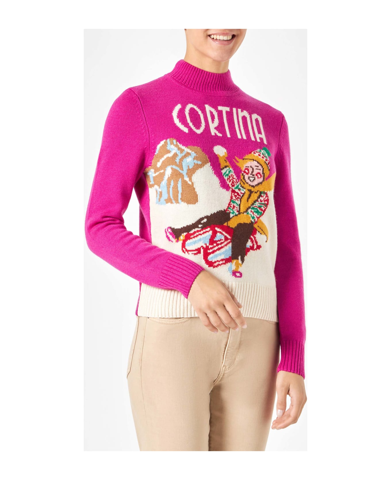 MC2 Saint Barth Woman Crewneck Sweater With Cortina Postcard - PINK