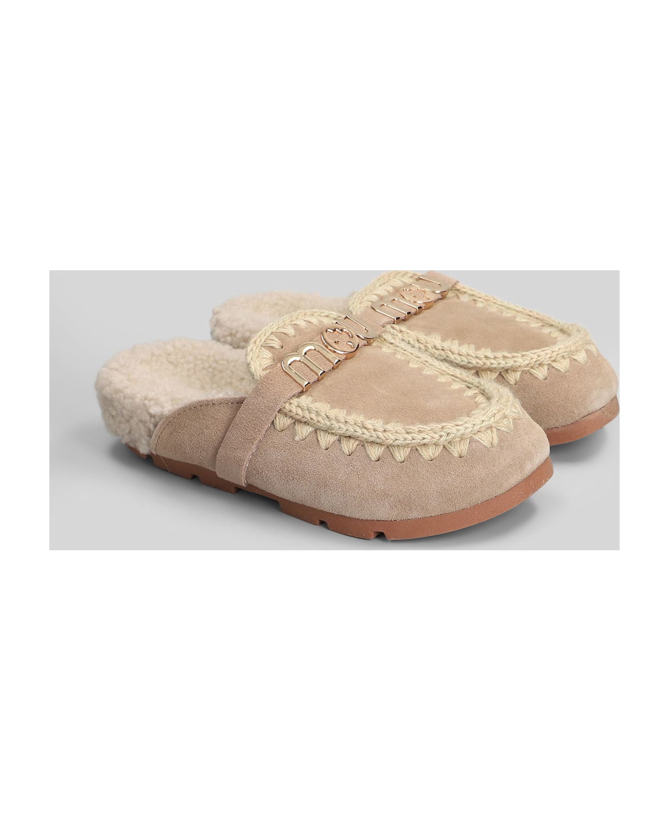 Mou Winter Bio Slide Slipper-mule In Camel Suede - Camel