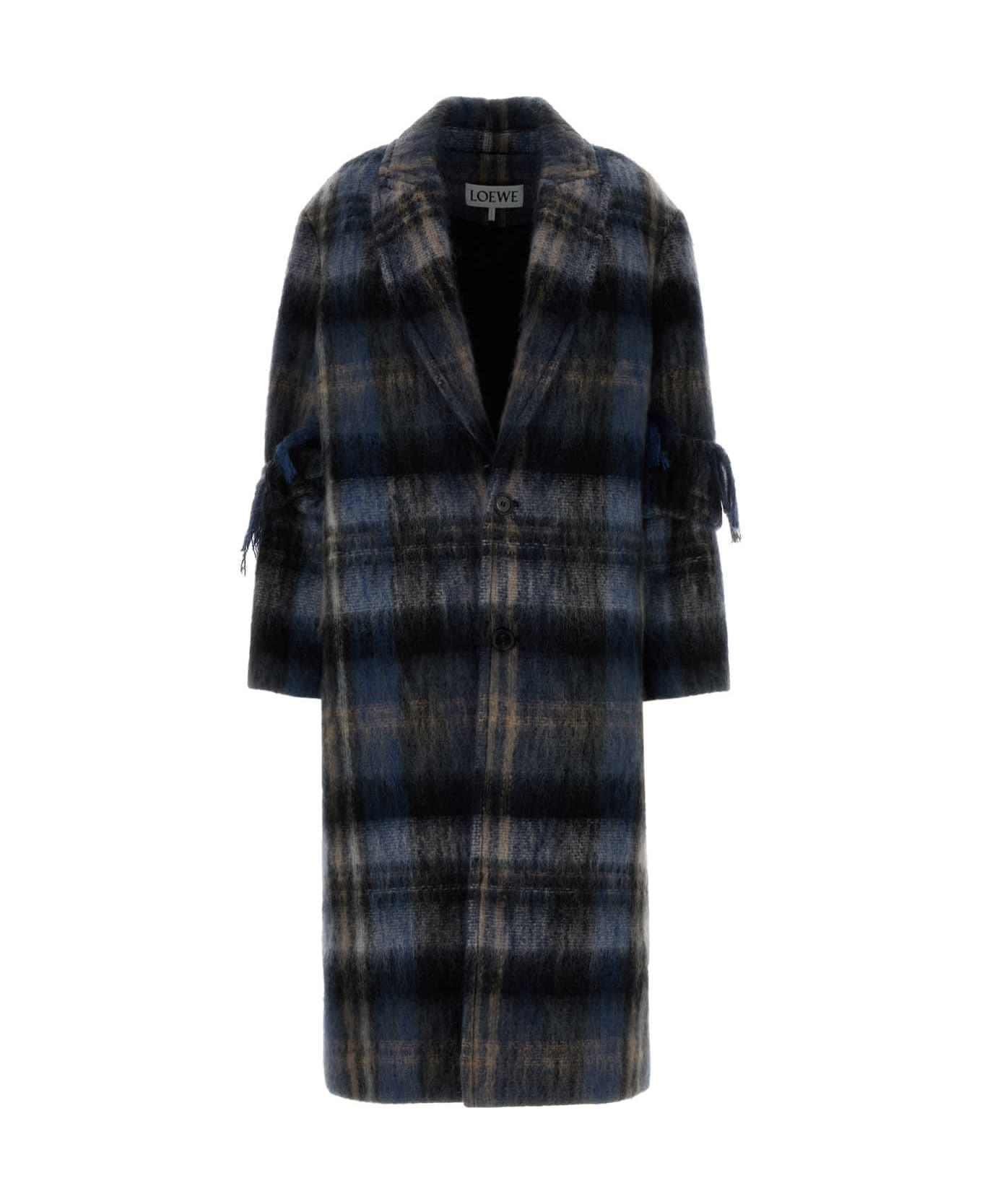 Loewe Embroidered Mohair Blend Coat - BLUE/MULTICOLOR