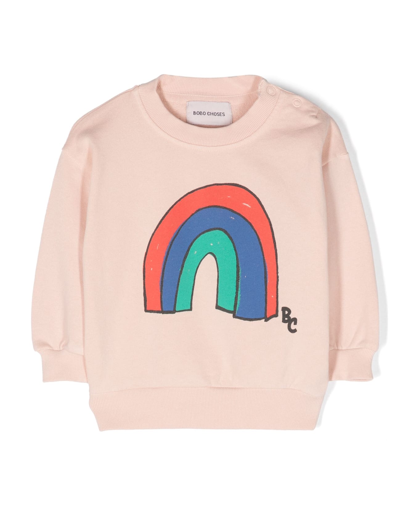Bobo Choses Pink Sweatshirt For Baby Girl With Rainbow Print - Pink ニットウェア＆スウェットシャツ