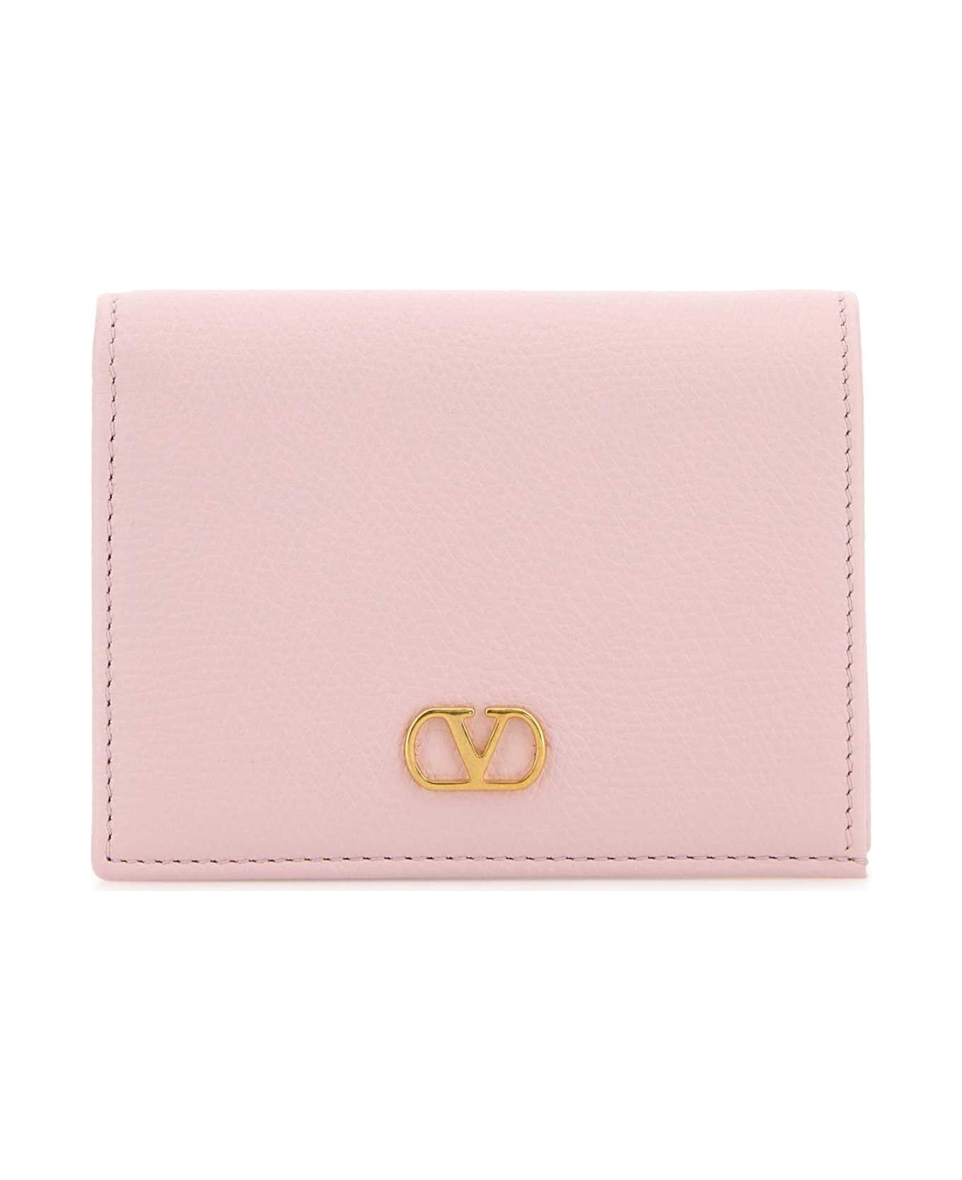 Valentino Garavani Pastel Pink Leather Vlogo Wallet - ROSEQUARTZ