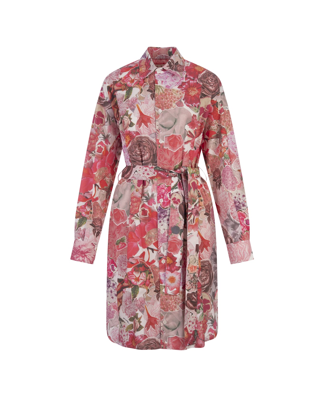 Marni Pink Short Shirt Dress With Flower Requiem Print - Pink ワンピース＆ドレス
