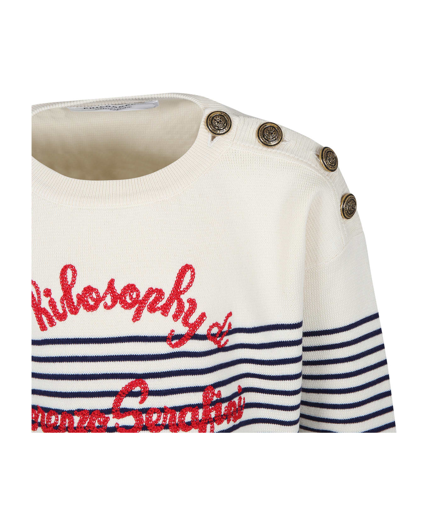 Philosophy di Lorenzo Serafini Kids Ivory Sweater For Girl With Logo - Ivory ニットウェア＆スウェットシャツ