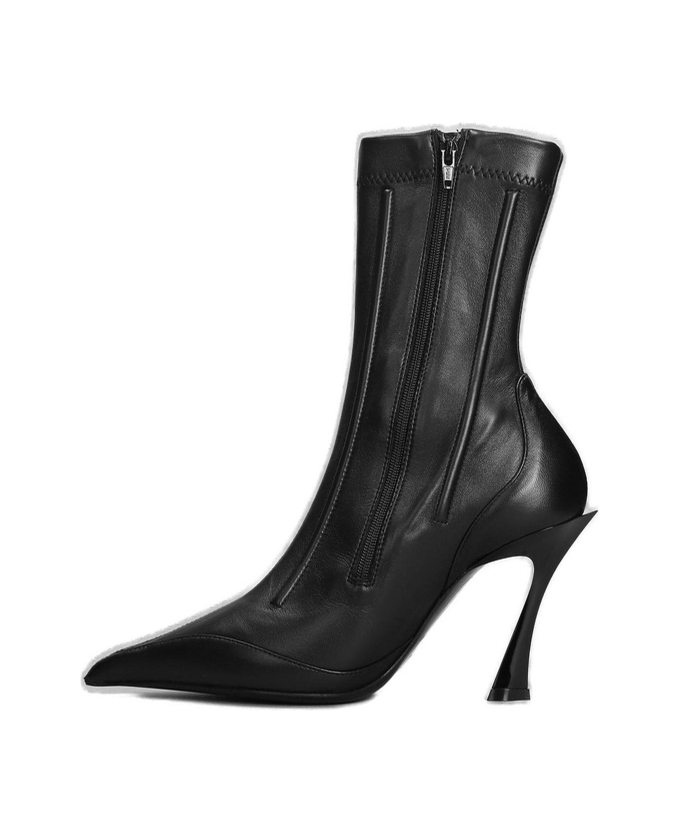 Mugler Seam Detailed Pointed Toe Ankle Boots - Black ブーツ