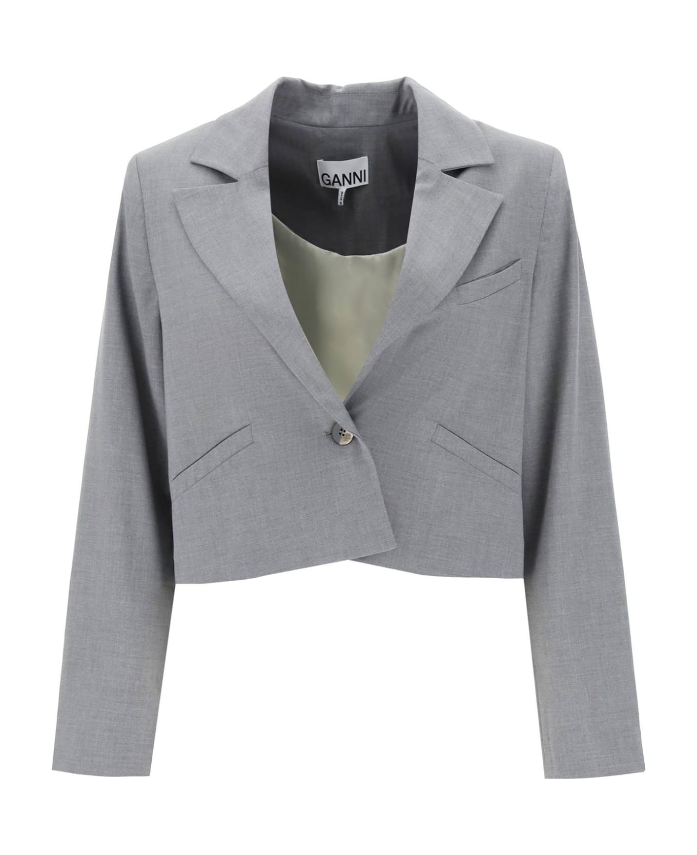 Ganni Cropped Single-breasted Jacket - PALOMA MELANGE (Grey)
