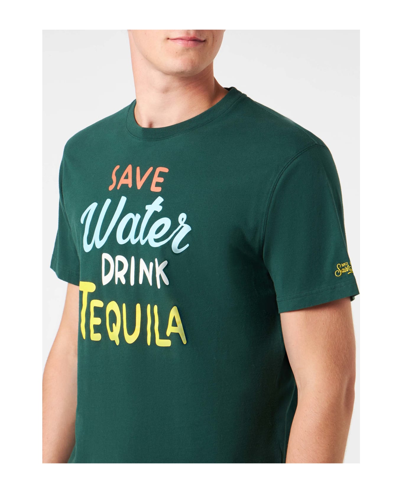 MC2 Saint Barth Man Heavy Cotton T-shirt With Tequila Print - GREEN