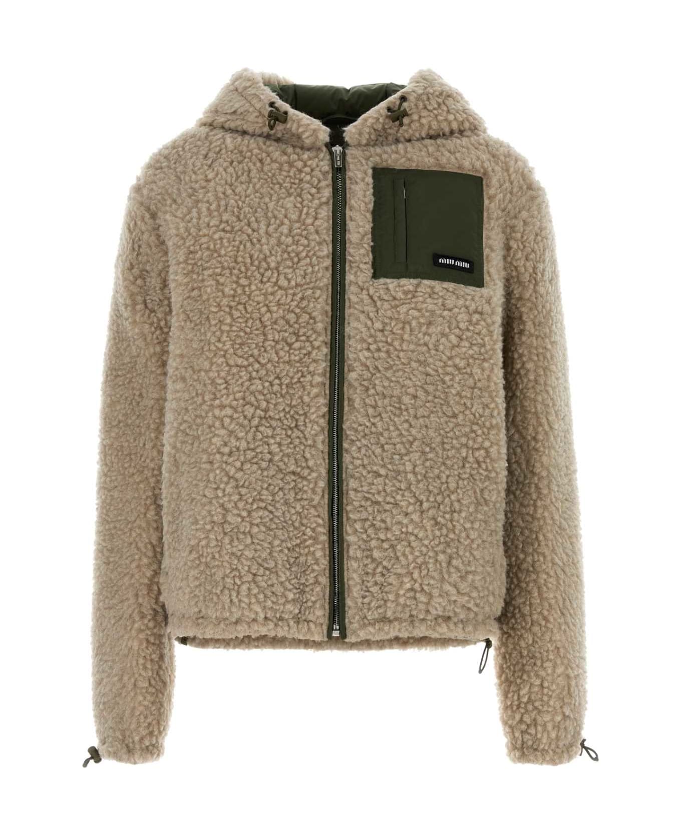 Miu Miu Sand Teddy Fabric Down Jacket - CALCEMILITARE