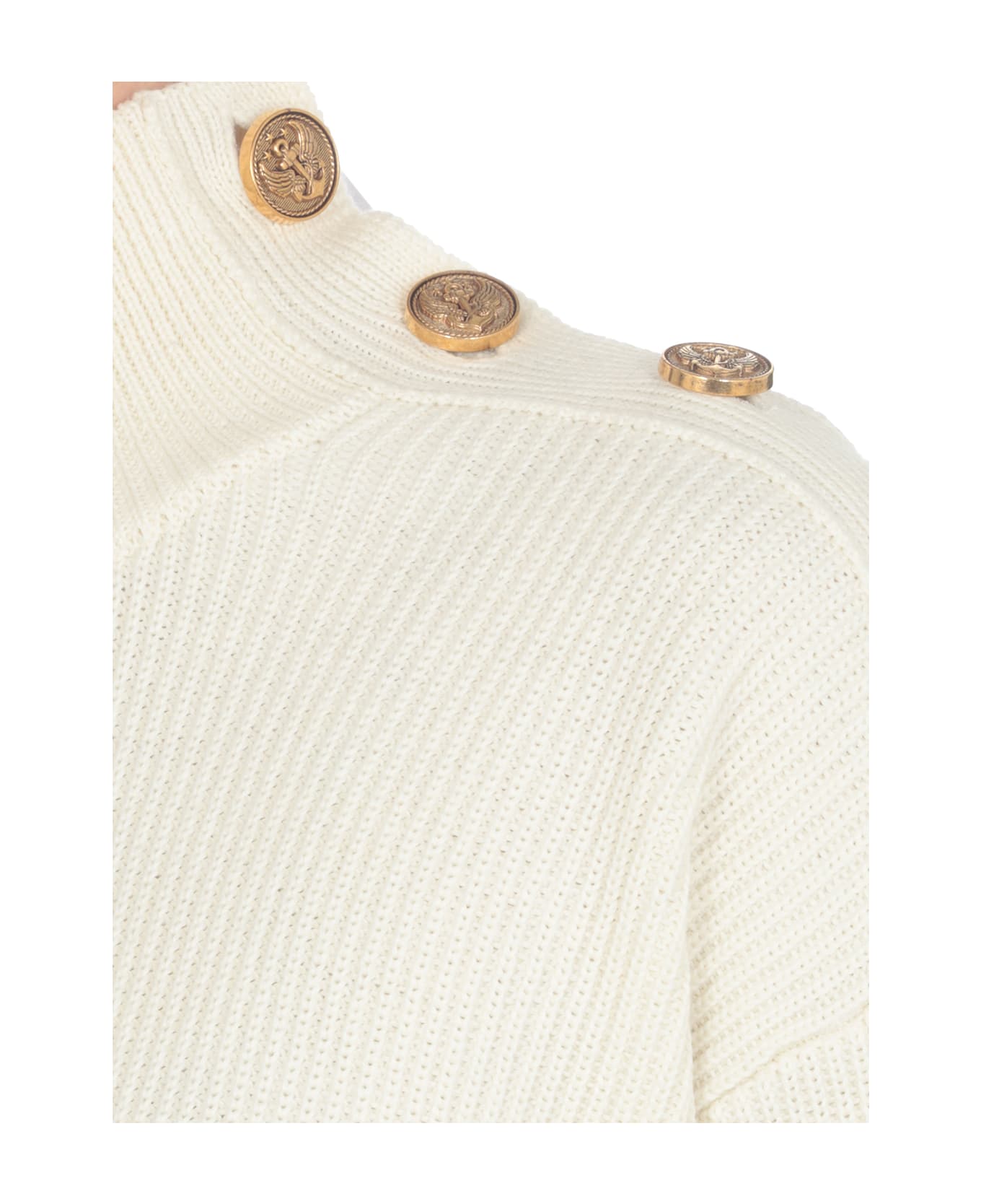 RED Valentino White Sweater With Buttons And Tulle Point D'esprit - White