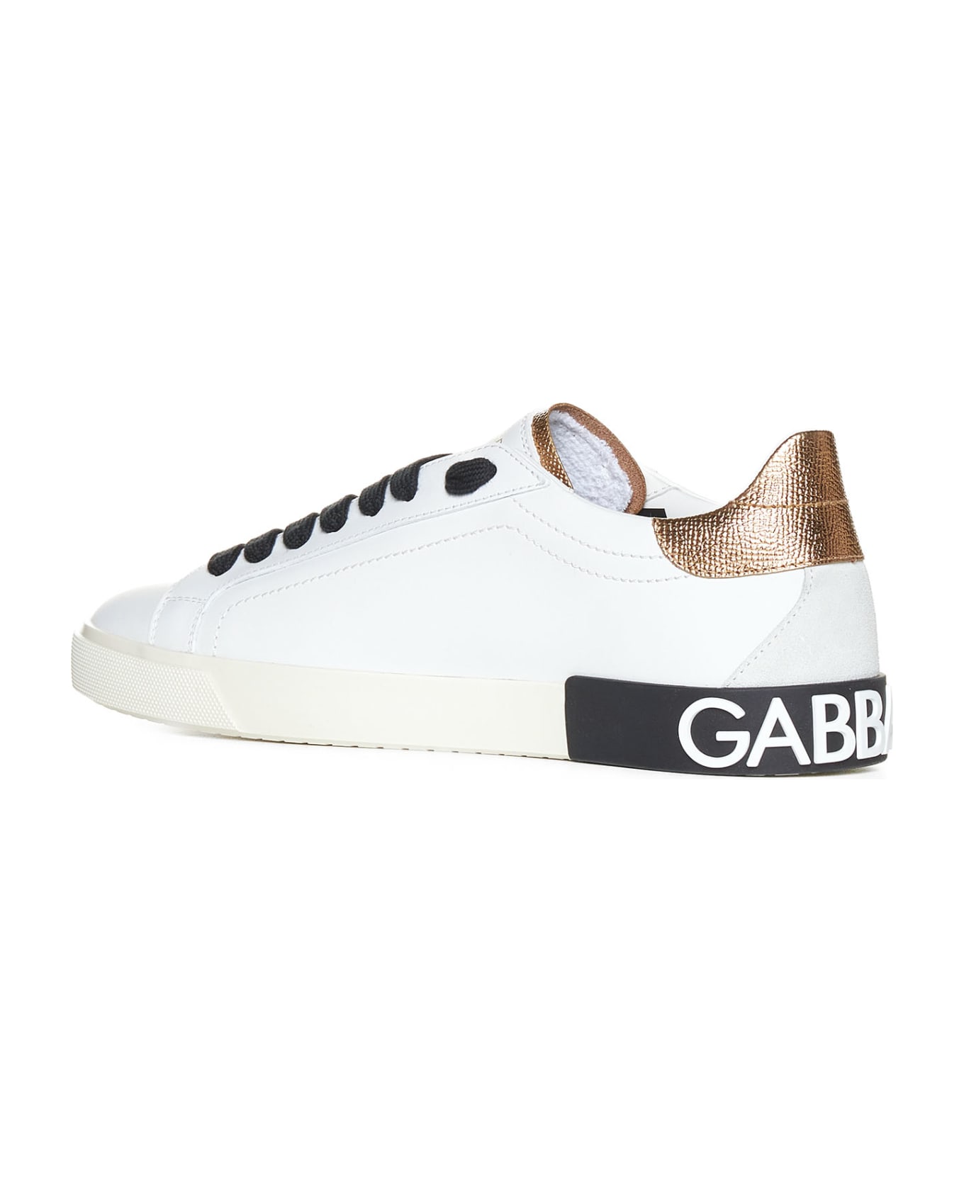 Dolce & Gabbana Portofino Leather Sneakers - White / Gold スニーカー