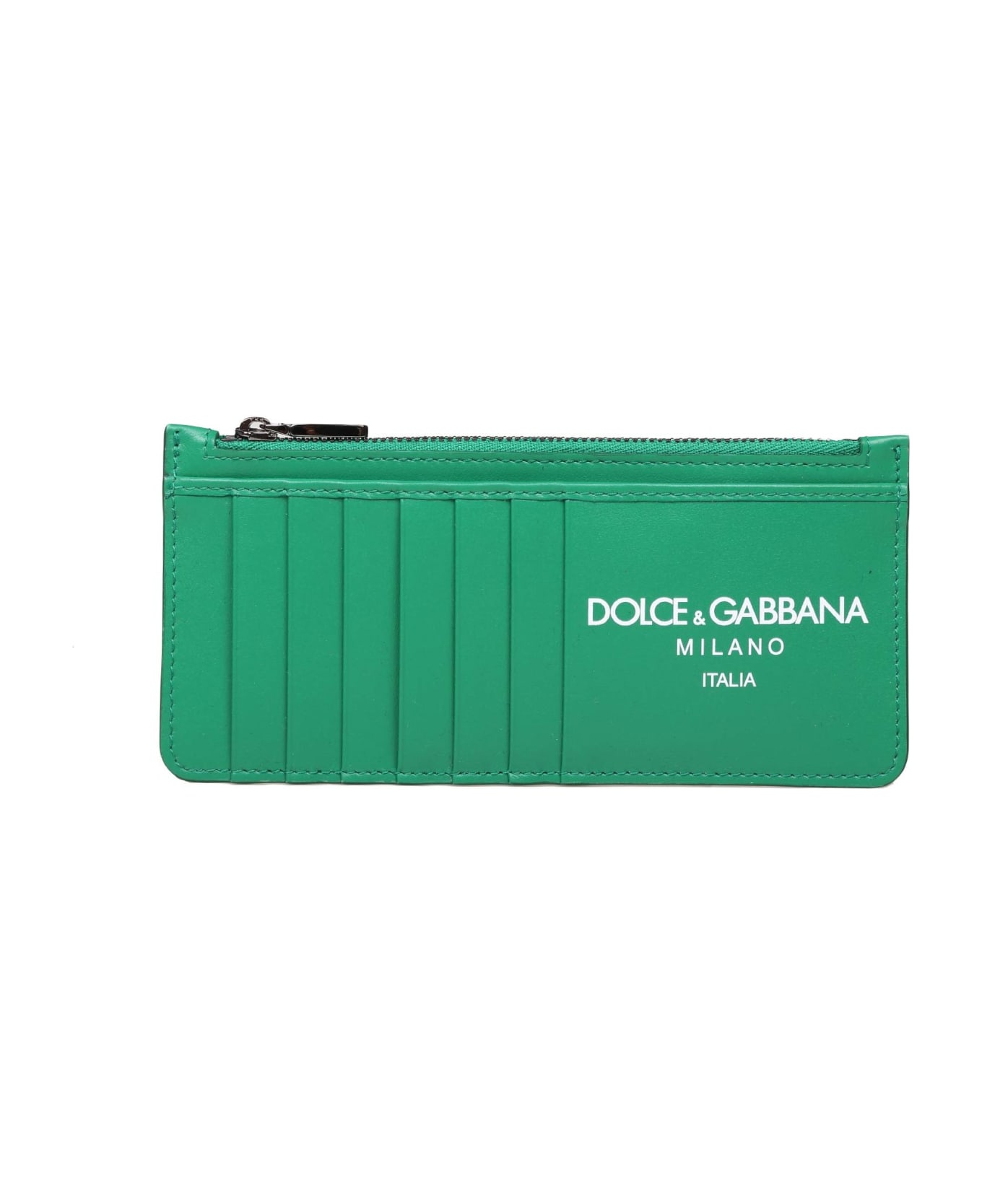 Dolce & Gabbana Calfskin Card Holder With Green Logo - EMERALD 財布