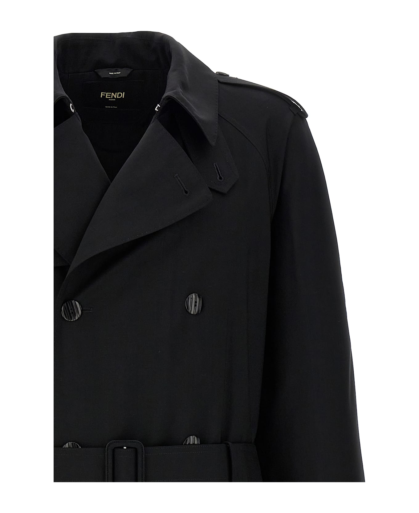 Fendi Wool Trench Coat - Black