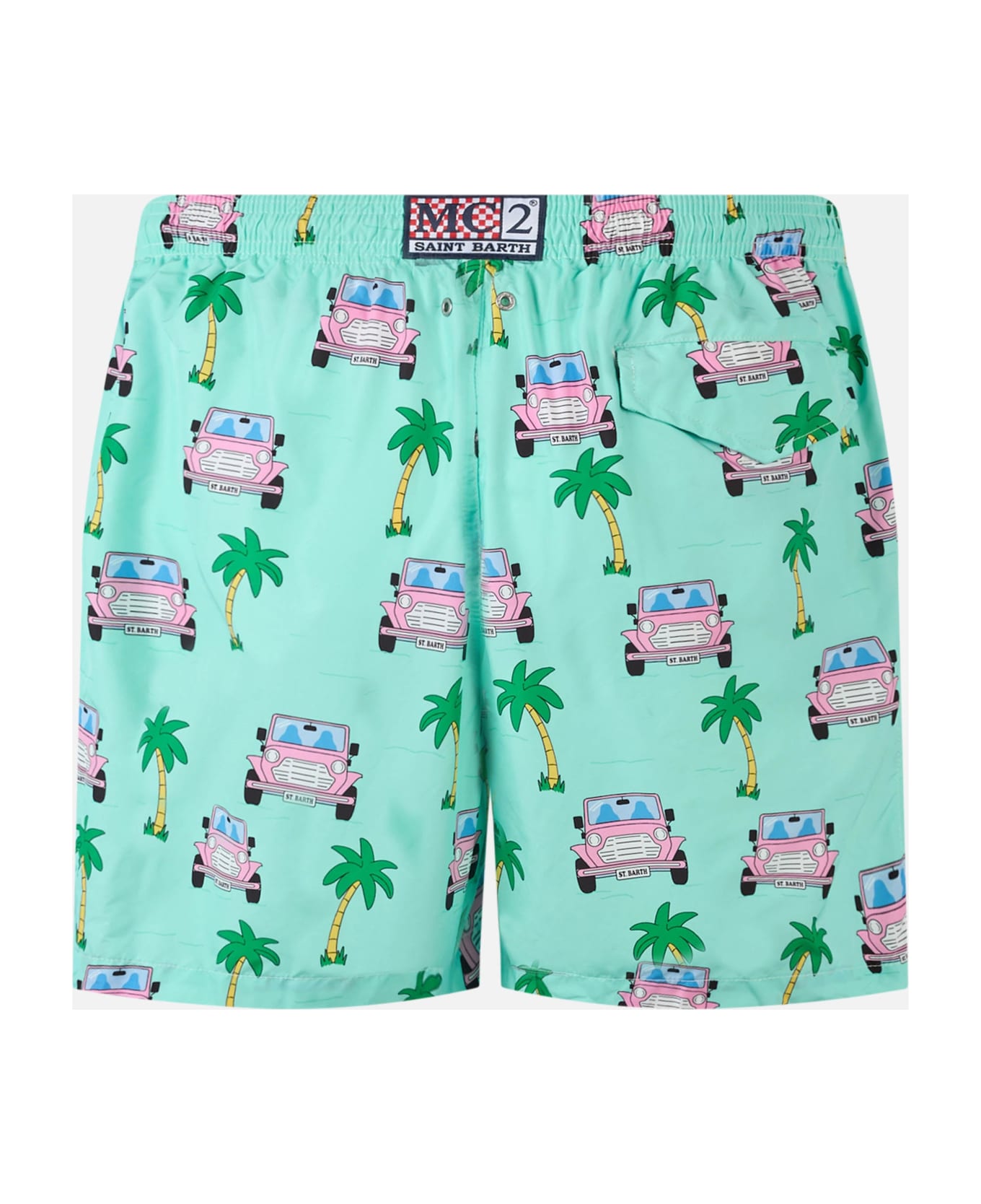 MC2 Saint Barth Man Lightweight Fabric Swim-shorts Lighting With Off-road Car Print - GREEN スイムトランクス