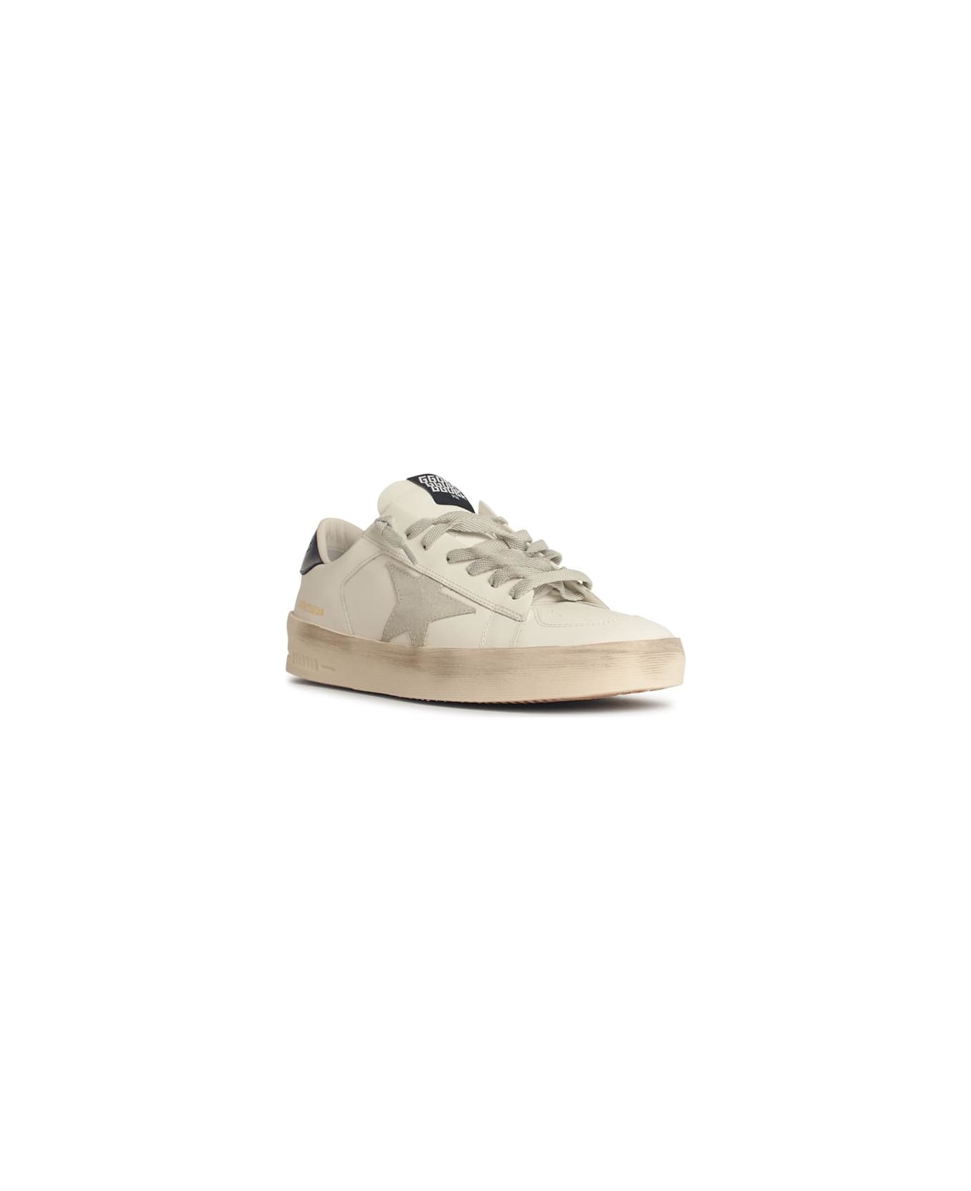 Golden Goose Men's Standard In White Leather With Grey Suede Star And Blue Leather Heel - Bianco