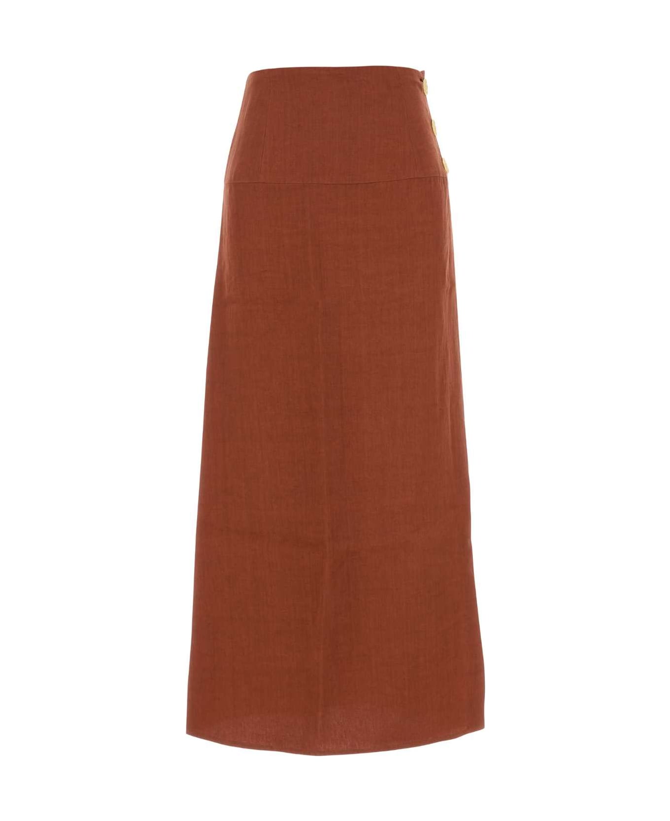 Le Kasha Brick Linen Haifal Skirt - HARISSA