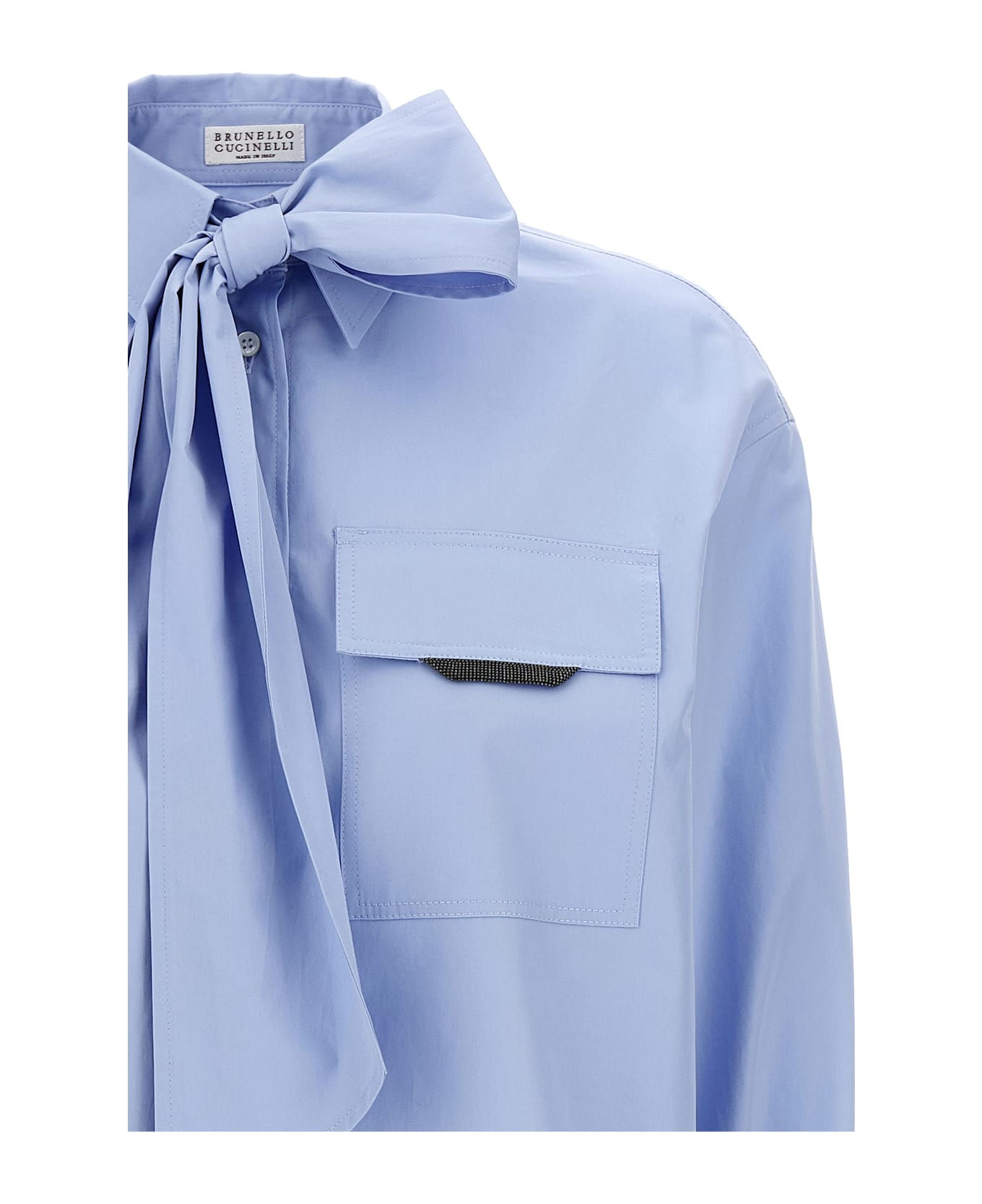 Brunello Cucinelli 'shiny Flap Detail' Shirt - Light Blue