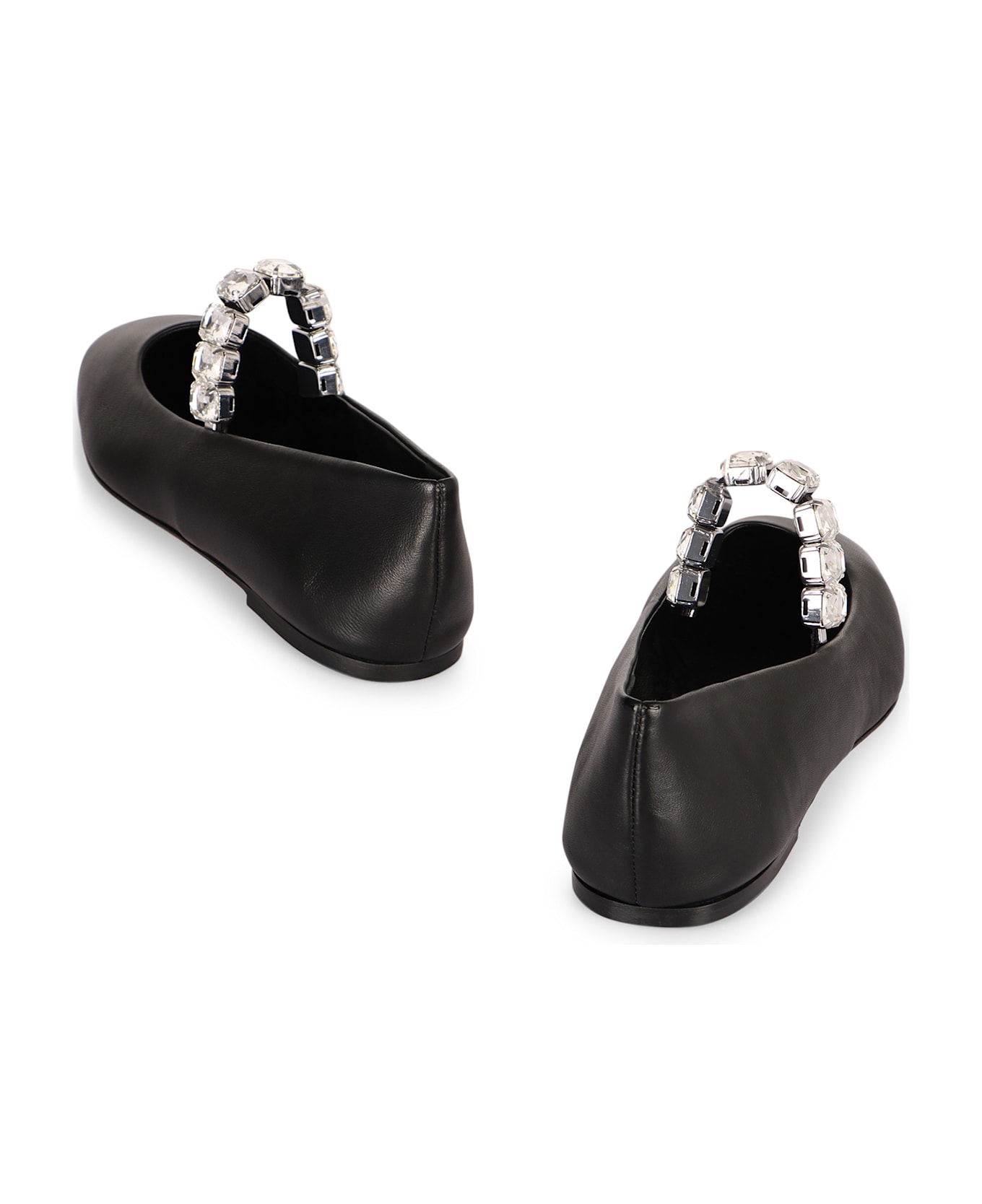 Casadei Crystal Leather Ballet Flats - black