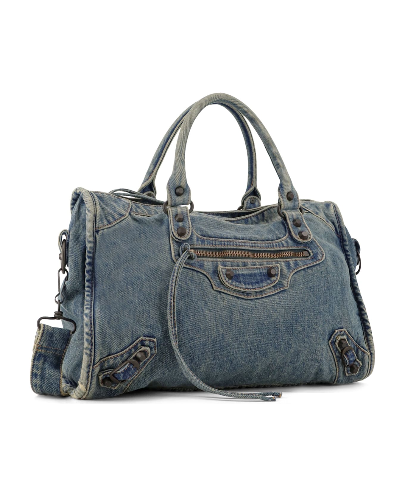 Balenciaga Le City Medium Denim Shoulder Bag - Blue