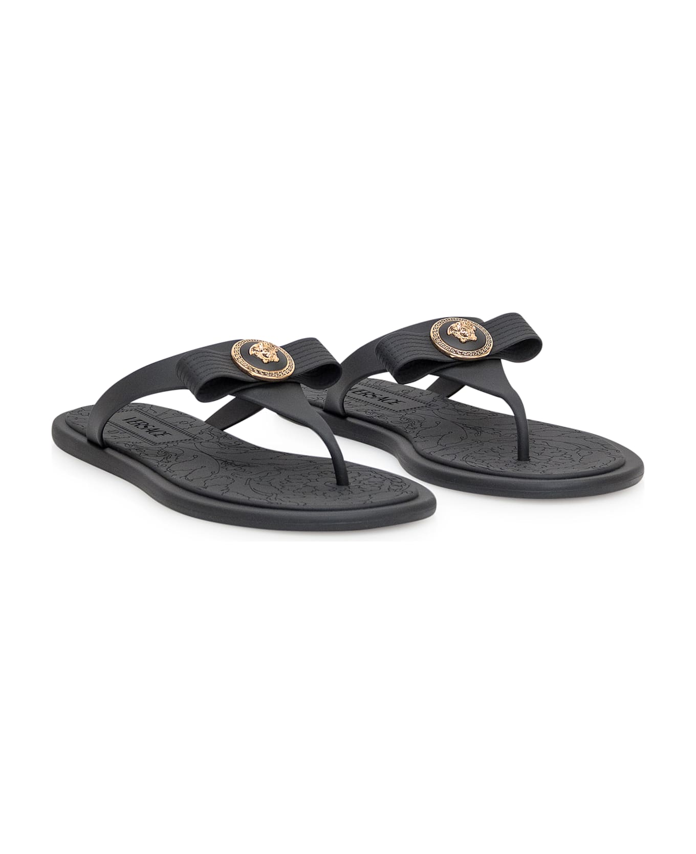 Versace Black Flats - BLACK-VERSACE GOLD