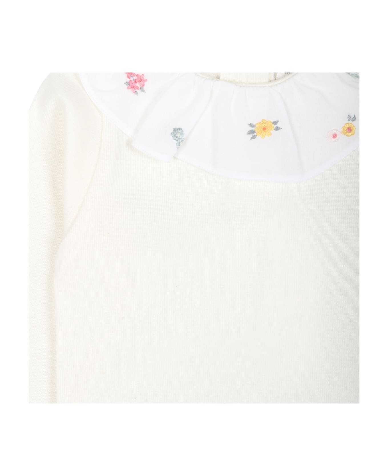 Bonpoint White Bodysuit For Baby Girl With Flowers - White