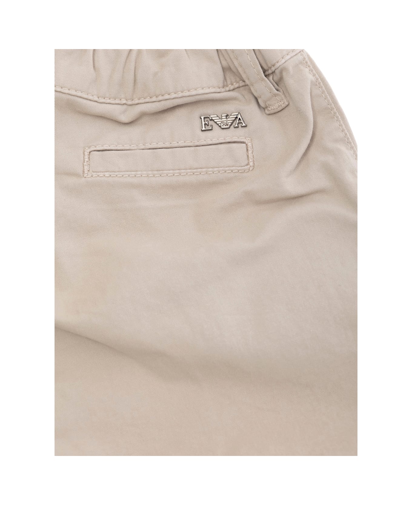 Emporio Armani Beige Pants With Elastic Waist And Logo Detail On The Rear In Cotton Stretch Baby - Beige