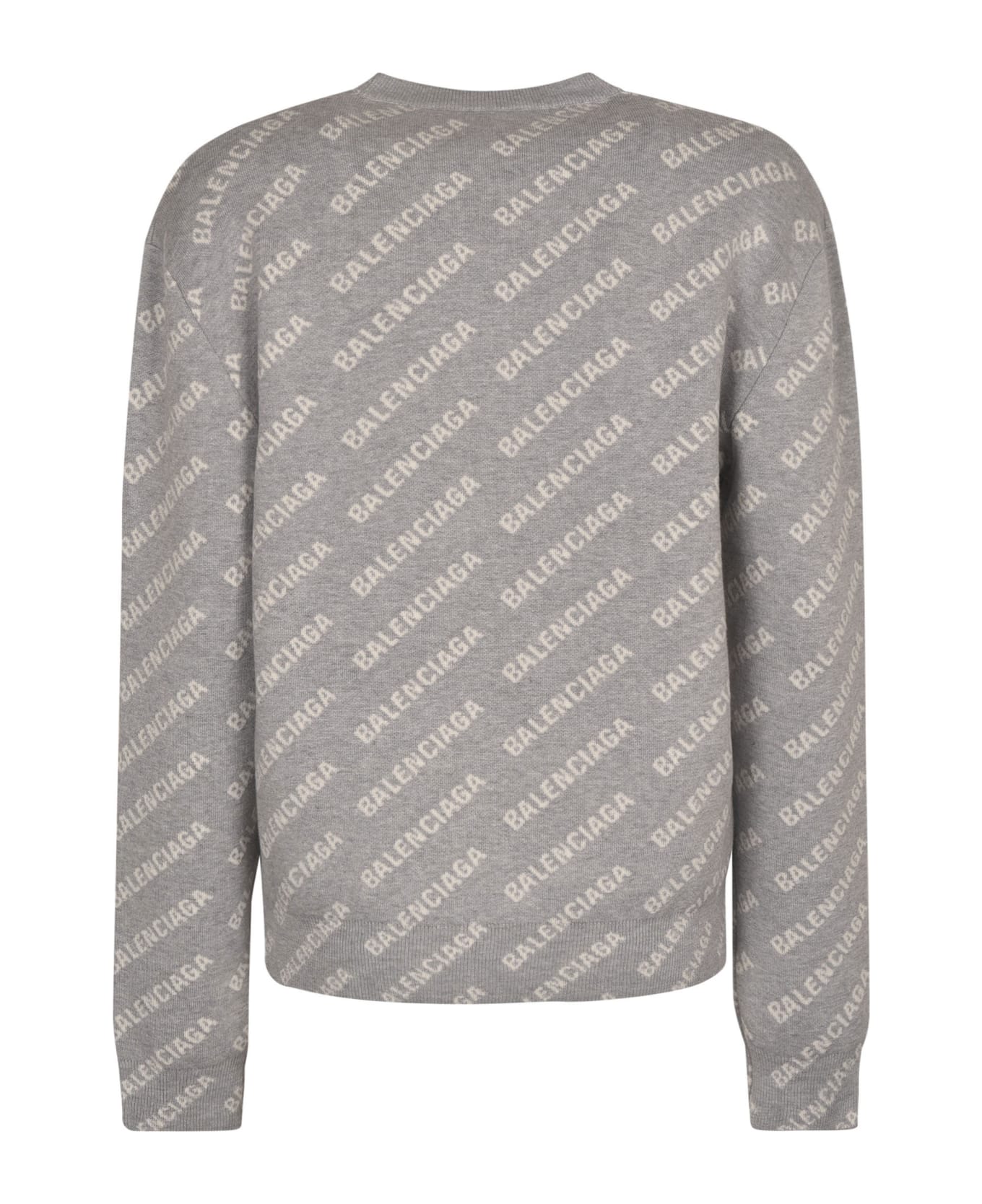 Balenciaga All-over Logo Crewneck Sweater - Grey/White