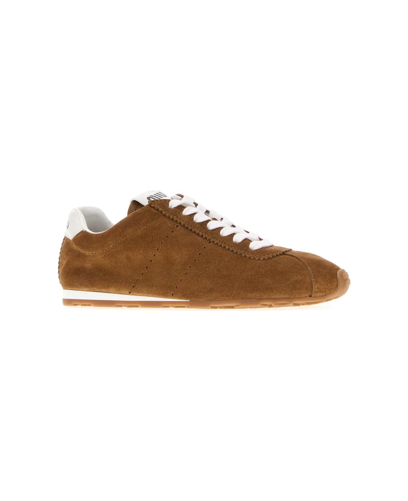 Miu Miu Camel Suede Plume Sneakers - CANNELLA
