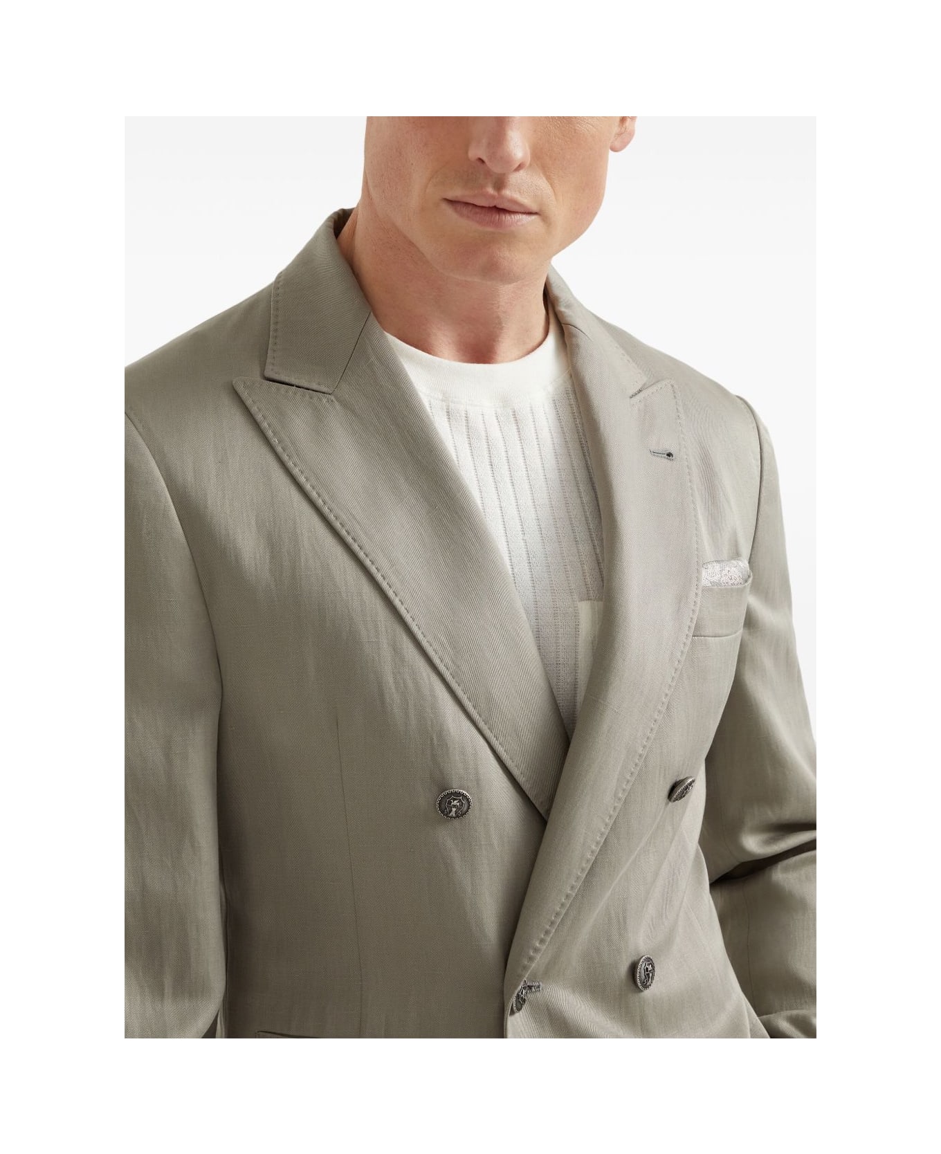 Brunello Cucinelli Silk And Linen Jacket - Kaki