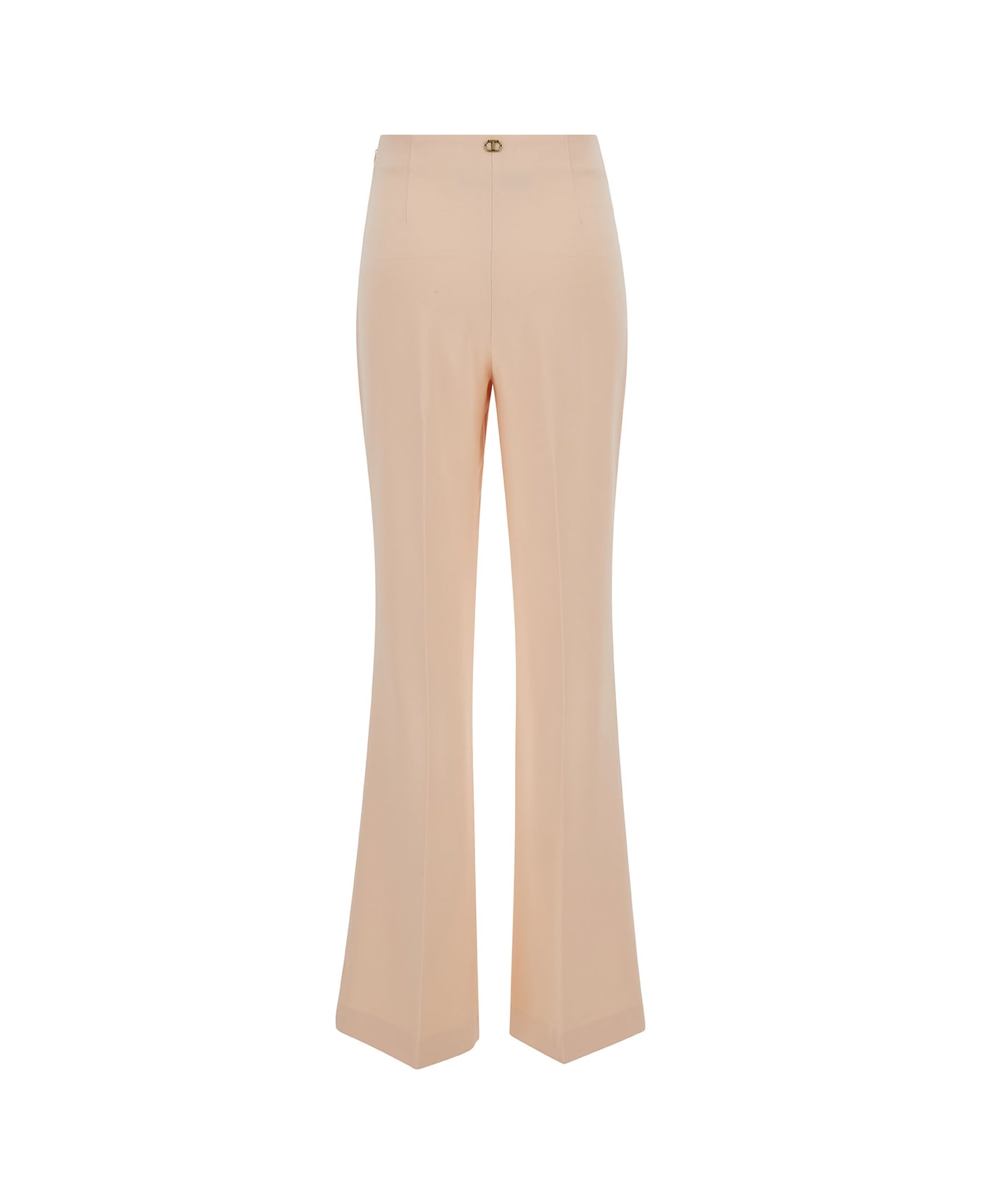 TwinSet Light Pink Flared Pants With Oval T Patch In Tech Fabric Woman - Pink