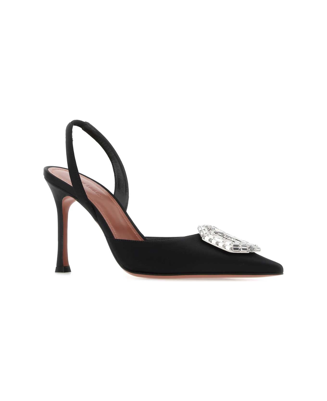 Amina Muaddi Black Satin Camelia Pumps - BLACKWHITE