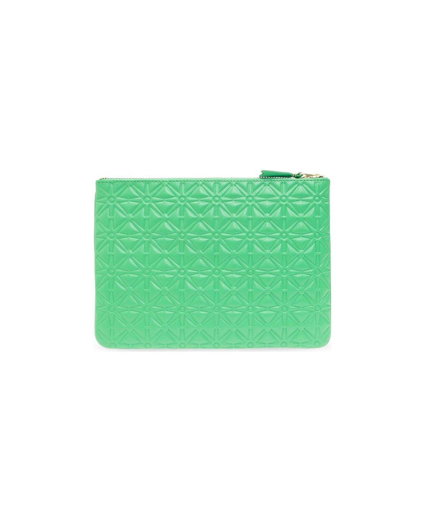 Comme des Garçons Wallet Embossed Zipped Pouch - Gree Green