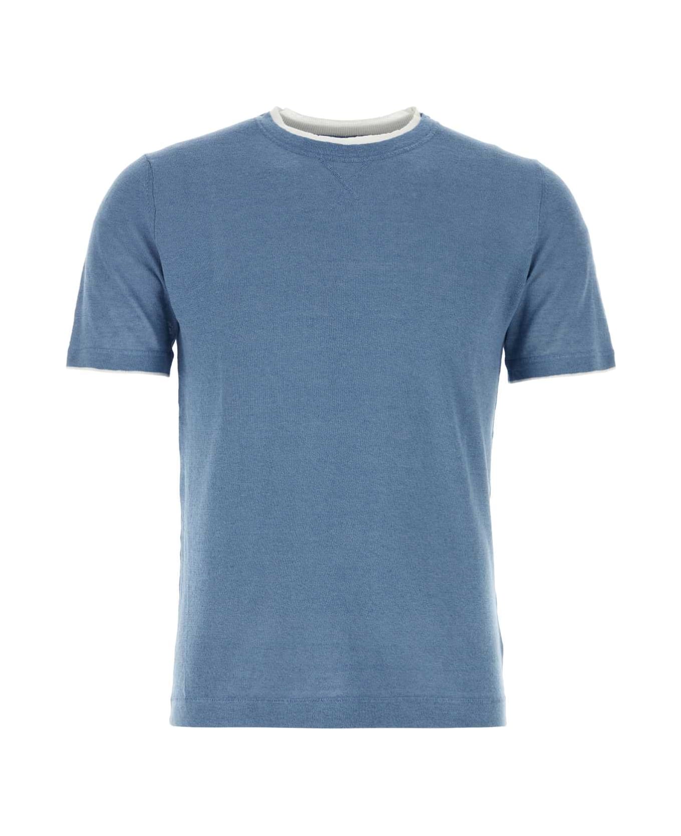 Fedeli Air Force Blue Linen Blend Fox T-shirt - CARTAZUCCHERO