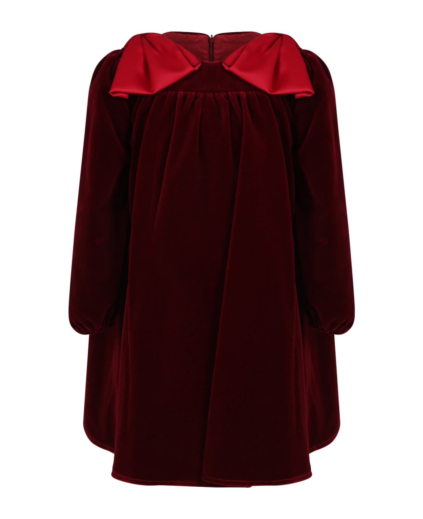 La stupenderia Burgundy Dress For Girl With Bows - Bordeaux