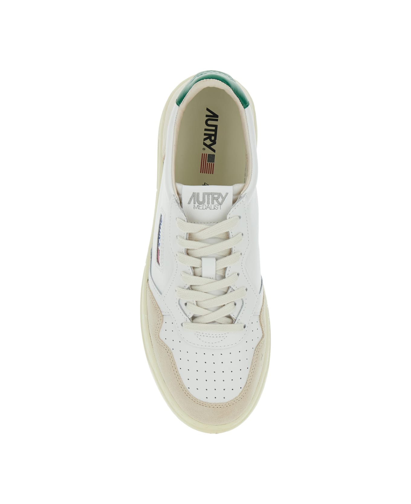 Autry 'medalist' White Low Top Sneakers With Beige Suede Details In Leather Man - White