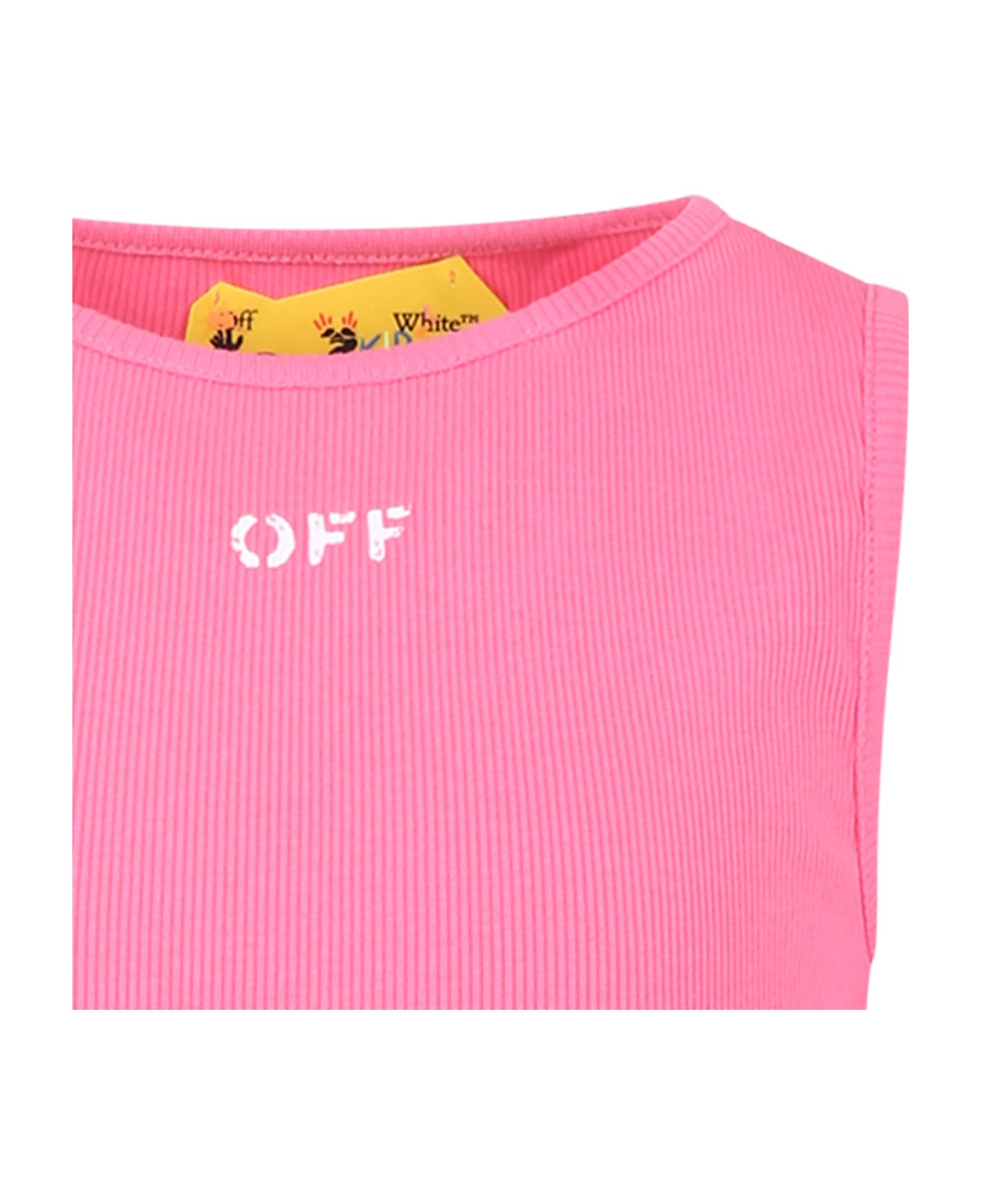 Off-White Fuchsia Dress For Girl With Logo - Pink Tシャツ＆ポロシャツ
