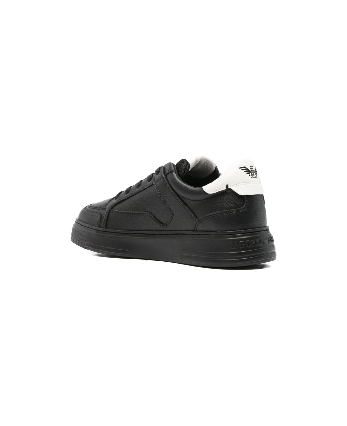 Emporio Armani Logo Leather Sneakers - Black