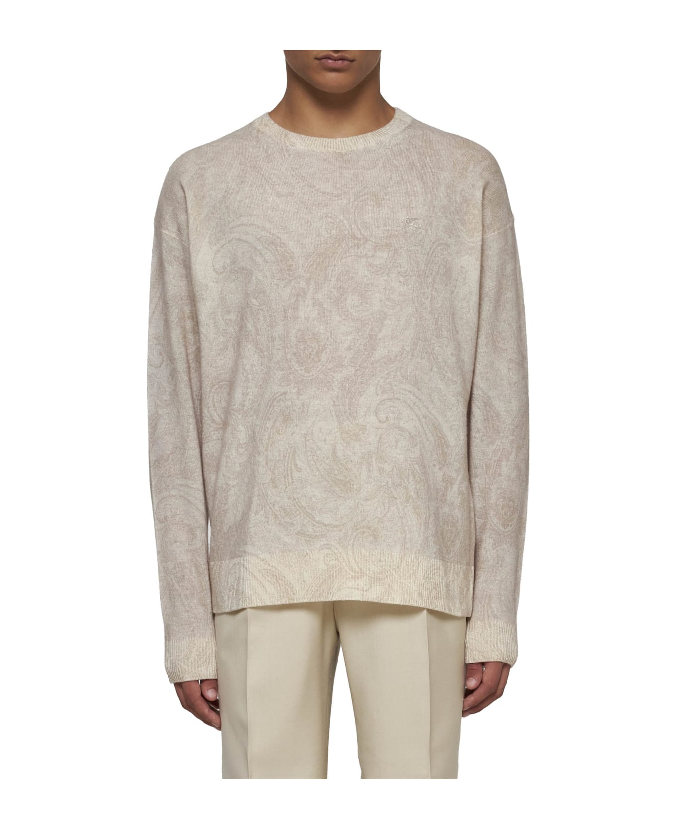 Etro Beige Pullover With Inlaid Paisley Motif - Brown