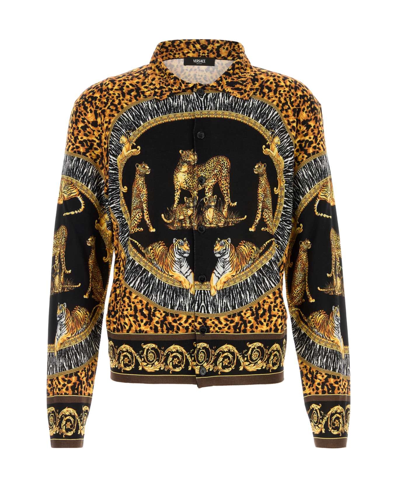 Versace Knit Sweater Wild Cats Printed Silk - DARKANTHRACITEDARKNOISETTE