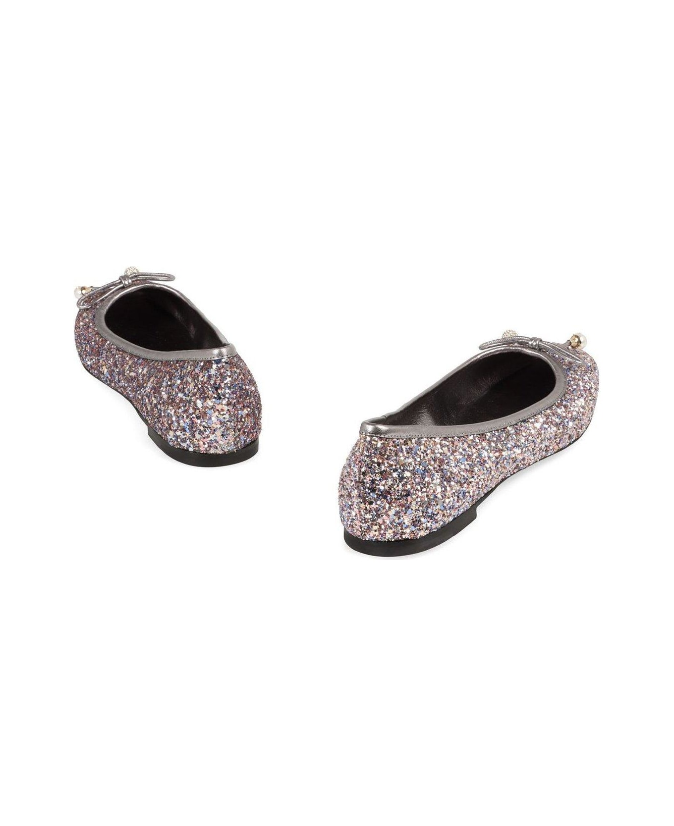 Jimmy Choo Glittered Bow-embellished Flat Shoes - Silver