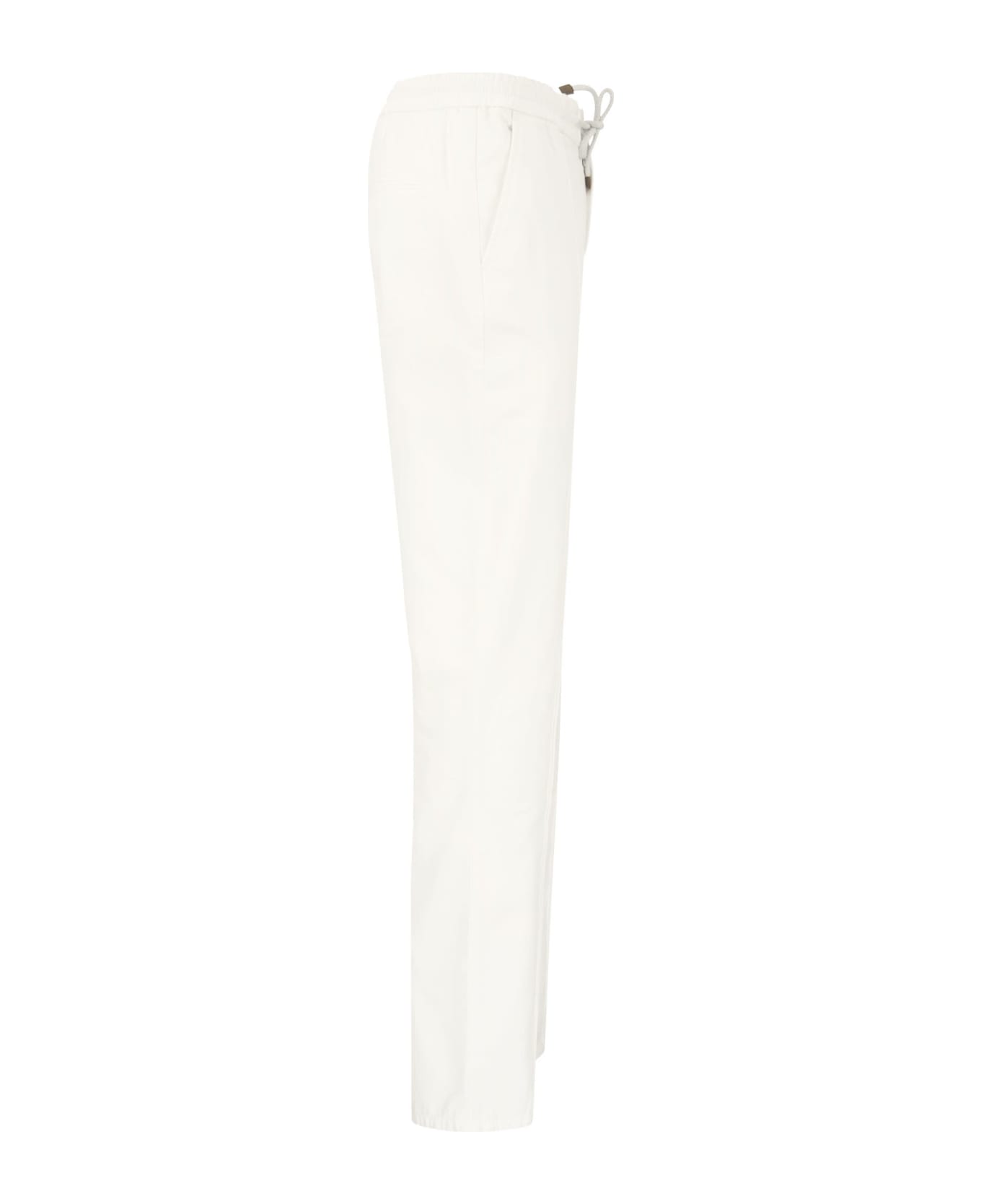 Brunello Cucinelli Easy Fit Cotton Trousers With Crête - White